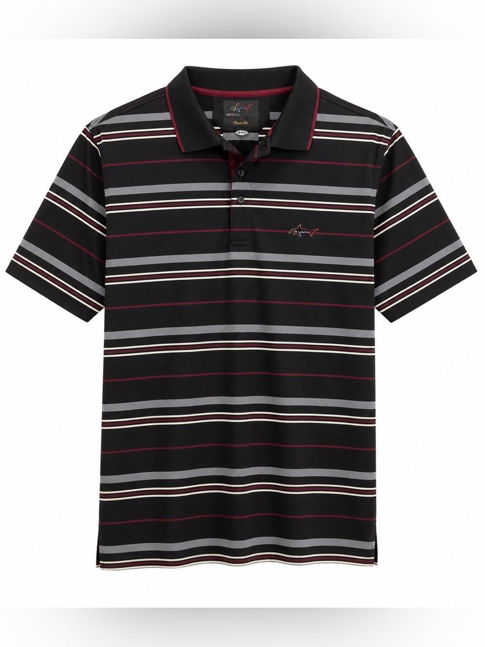 Greg Norman Collection Black Polo with Gray and White Stripes